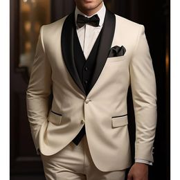 Men Suits Black Shawl Lapel Luxury 3 Piece Jacket Pants Vest Set Wedding Costume Homme Slim Fit Elegant Groom Clothing