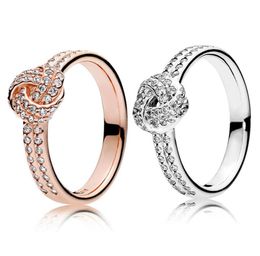 925 Sterling Silver Sparkling Love Knot Ring Set Original Box for grain Women Wedding CZ Diamond 18K Rose Gold Ring332R7874581
