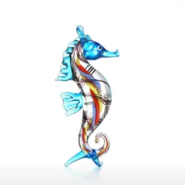 Decorative Plates Small Seahorse Home Decoration Animal Ornaments Blue Glass Jardin Miniature Statues Sculptures For Garden Outdoor