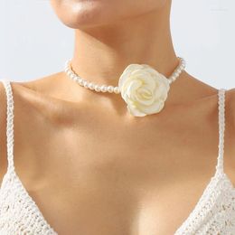 Choker Flower Pearl Necklace For Women Fashion Elegant Rose Collarbone Neck Chain Wedding Jewellery Accessories Gifts