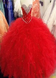 2018 Sexy Sweetheart Crystal Ball Gown Quinceanera Dresses With Beading Tulle Sweet 16 Dress Plus Size Lace Up Vestido De 15 Anos 6977902