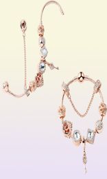 Original s 925 Silver Rose Gold Crystal Lock Pendant Bracelet DIY Beads Charm Safety Chain Bracelets Jewellery Holiday Gift6645636