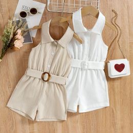 Clothing Sets Summer Fashion Girl Infant Kids Clothes Hanging Neck Crepe De Chine Cotton Jumpsuit Shorts Belt Europe America 2Pcs 2-7T