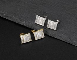 Luxury Designer Men Stud Earrings Hip Hop Jewellery Fashion Man Square Shape Earing Women Ear Ring Mens Diamond Earings Zircon Earin8284174