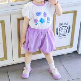 Clothing Sets 2024 Baby Girls Summer Set Kids Girl Purple Shorts Top Children's T-shirt Two-Piece Suit