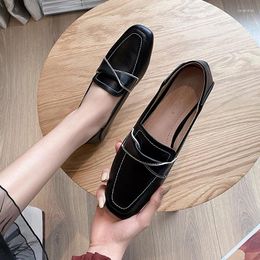 Casual Shoes 2024 Autumn Square Head Shallow Mouth Wild Net Red Flat Bottom Four Seasons Loafers Two Wear Fairy Style Single