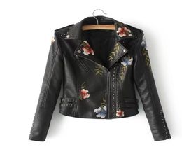 Embroidered Rivet Leather Jackets Women Floral Punk Jacket Motorcycle PU Leather Rivet Zipper Coat Girls Faux Leather Clothing GGA5540831