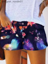 Womens Jeans Fashion Women Tie Dye Denim Shorts with Pocket Button Straight Leg Jean Shorts Y2K Streetwear 2023 Summer NEW C240413