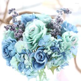 Decorative Flowers Simulation Silk Flower Bouquet Rose Luxury Artificial Bride Wedding Home Decor