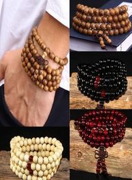 108 beads 8mm natural sandalwood buddhist buddha wood prayer beaded knot black ebony unisex men bracelets bangles for women1653057