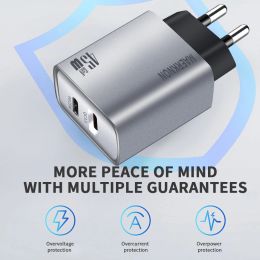 GaN 45W 2 Ports USB Charger Fast Charging Type C Wall Charger For iPhone 15 Samsung Xiaomi Quick Charge EU/US Plug Phone Charger