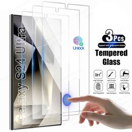 3PCS Screen Protector For Samsung Galaxy S24 S23 S22 S21 Ultra Plus Fingerprint Unlock Tempered Glass Phone Accessories Cover