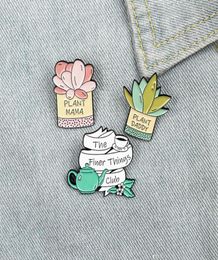 Creative Cartoon Cute Character Plants Enamel Pins Pink Green Teapot Daddy Mom Cactus Brooches Gift For Friend Lapel Pins Clothes 4179805