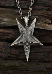 Vintage Mens Satanic Inverted Pentagram Skull Pendant Necklace For Men Punk Demon Chaos Star Baphomet Jewelry Necklaces284K1626908