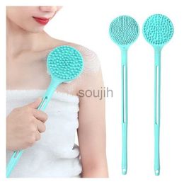 Bath Tools Accessories Double-Sided Shower Body Brush Silicone Long Handle Bathroom Wash Brush Bathing Massage Back Body Exfoliating Brush 240413