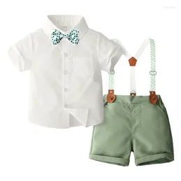 Clothing Sets Baby Boys 2Pcs Gentleman Outfits Summer Children Short Sleeve Bowtie Shirt Suspender Shorts Set Toddler Boy Clothes