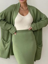 Work Dresses Women's Sweater Cardigan Skirt Two-piece Set High Waist Knitted Long Sleeve Solid Colour Japanese And Korean Fashion Y2k