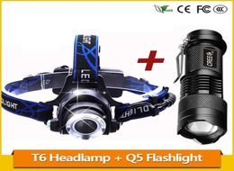 Zoom 3800LM T6 LED Headlamp Headlight Rechargeable 18650 Battery Head Lamp Q5 Mini LED Flashlight Zoomable Tactical Torch3286107