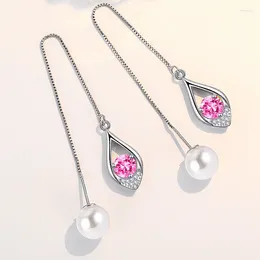 Dangle Earrings Luxury Women Silver Colour Ear Line Fashion All-match Pearl Chain Water Drop Earring For Girl Jewellery Gifts