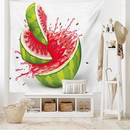 Tapestries Modern Tapestry Summer Fruit Ripe Watermelon Cut Splash Juice Drop Print Wide Narrow Wall Hanging Bedroom Living Room Decoration