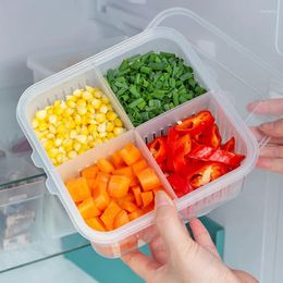 Storage Bottles Refrigerator Box Double Layer Vegetable Fruit Fresh Drain Basket Fridge 4 Grids Food Containers Draining Crisper