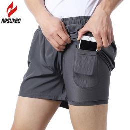 Shorts ARSUXEO Reflective 2 In 1 Men's Running Shorts with Internal Network Phone Pocket Breathable Marathon Gym Fitness Sports Shorts