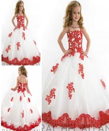 Cute White and Red Girl039s Pageant Dress Princess Ball Gown Tulle Party Cupcake Pretty Little Kids Queen Flower Girl Dress7639852