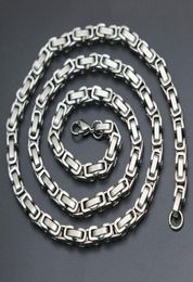 Mens Chain 4mm 5mm Silver Tone 316 Stainless Steel Byzantine Box Link Necklace Chain8907411