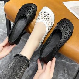 Casual Shoes White Hollow For Women Summer Shallow Slip-on Women's Work Outdoor Square Heel Comfortable Flat