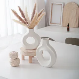 Vases Nordic Home Decor Ceramics Vase Flower Decoration For Hollow Donut Pampas Grass Luxury Living Room