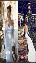 Open Back Wedding Dresses Long White Gown Lace Off Shoulder Neck Backless Long Sleeve Count Train Charming Design Sheath Style Top8415642