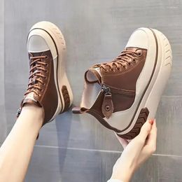Casual Shoes High Heel PU Sneakers For Women 2024 Fashion Mixed Colours Ladies Spring/autumn Lace-up Women's Vulcanize