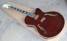 Factory electric Dark Red semifinished guitar kitsDIY guitarSemihollowMaple Body and NeckCan be changed7894149