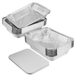 Take Out Containers 50Pcs Disposable Rectangle Aluminum Foil Food Tray Baking Pan Container BBQ Accessories With Lid Dessert