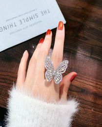 iced out butterfly ring for women luxury designer white pink bling diamond rings adjustable opening gold silver zircon Ring jewelr8732214