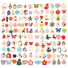 Random Mixed Gold 10/20/30Pcs Heart Flower Alloy Metal Enamel Charms Pendant For Women's Earrings Necklace Keychain Diy Handmade