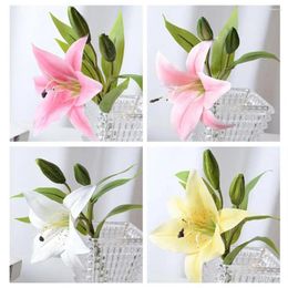 Decorative Flowers Artificial Blooms Elegant Lily Branch With Green Leaves For Home Wedding Indoor Stylish