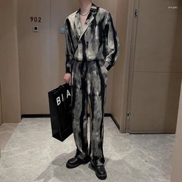 Men's Casual Shirts 2024 Spring And Summer Leisure Niche Hanging Tie-dye Suit Collar Shirt Trousers Fashion Two-piece Set