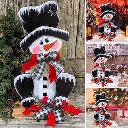 Party Decoration Christmas Snowman Flat Wooden Porch Holiday Santa Elk Doorplate Aisle Courtyard Handicraft Ornament