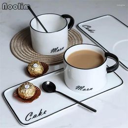 Cups Saucers Ceramic Home Teacups White Porcelain Coffee Cup With Spoon And Tray Set Creative Light Luxury Breakfast Milk Mugs Drinkware