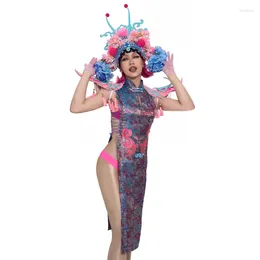 Stage Wear Gogo Dancer Clothing Chinese Style Flying Shoulder Cheongsam Singer Performance Dresses Women Festival