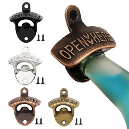 1pc OPEN HERE Bottle Opener Wall Mounted with Screws Vintage Retro Alloy Beer Opener BBQ DIY Tools Bar Decor Kitchen Gadgets