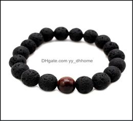 Beaded Strands Bracelets Jewelry Fashion Men Lava Beads Black Volcanic Rock Tiger Eyes Energy Stone Handmade Buddha Prayer Beaded 6646906