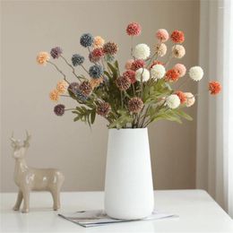 Decorative Flowers Heads Silk Ball Pompom Artificial Branch With Green Leaves For Home Wedding Decorations Fake