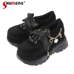 Casual Shoes Lolita Peach Heart Pearl Lace Up Platform Students Woman 2024 Autumn Sweet Cute Women Thick Sports Bottom