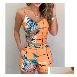 Two Piece Dress Womens Summer Print Halter Slim Suit Shorts For Women T240309 Drop Delivery Apparel Clothing Sets Dhgdx