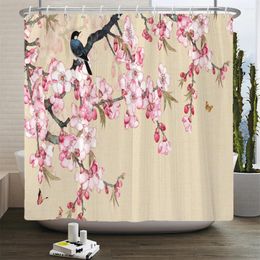 Shower Curtains Beautiful Flowers And Birds Pattern Curtain 3D Bath Screen Waterproof Fabric Bathroom Decor With Hook