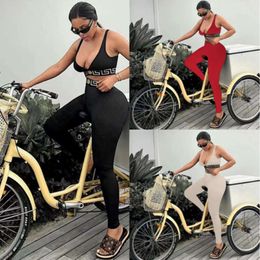 Women Yoga Sets Hot Sports Two Piece Pants Set New Fashion Casual Letter Print Vest And Tights Leggings Pants For Ladies Sexy Fit