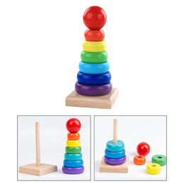 Baby Wooden Toys Rainbow Stacking Ring Tower Blocks Puzzle Toys Montessori Educational Colour Shape Geometric Game Toys for Kids