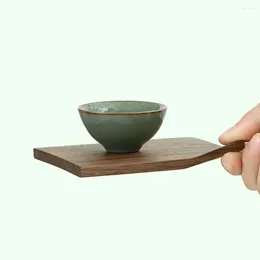 Cups Saucers Wooden Cup Anti-scalding Table Tray Black Walnut Beech Leaf With Corner Handle For Home Office El